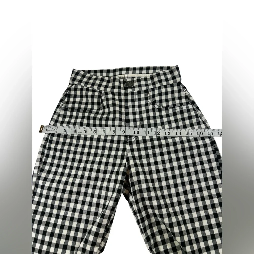 Free People Gingham Florence Crop‎ Flare Pants XS Black White High Rise